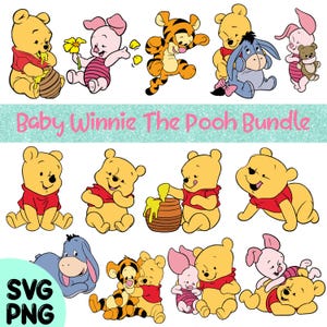 Baby Winnie The Pooh Png Bundle, Descarga instantánea, Clipart, Uso comercial, Baby