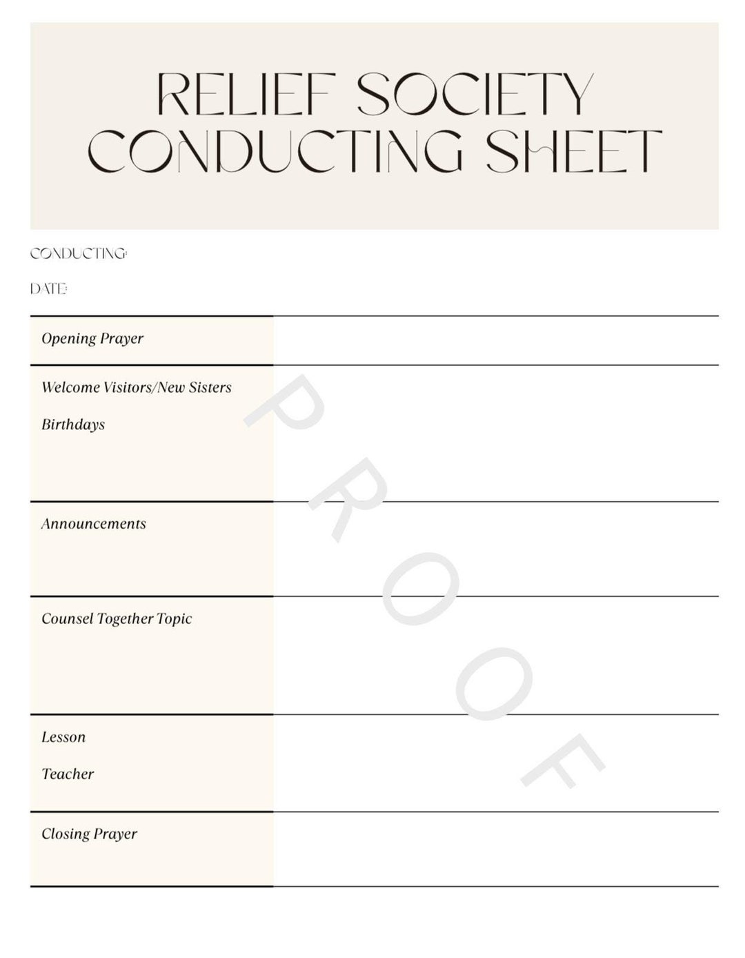 Relief Society Conducting Sheet - Etsy
