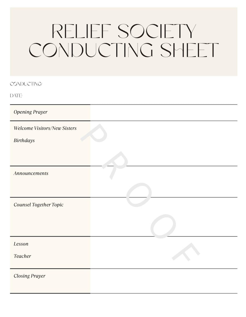 Relief Society Conducting Sheet - Etsy