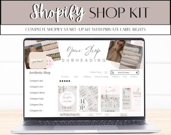 Shopify Store Kit, Minimalist Theme, Banners, Logos, Social Media Templates, PLR, Digital Download