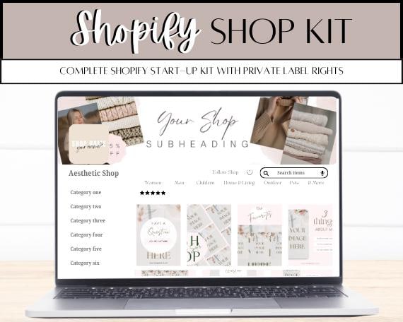 Shopify Store Kit, Minimalist Theme, Banners, Logos, Social Media Templates, PLR, Digital Download