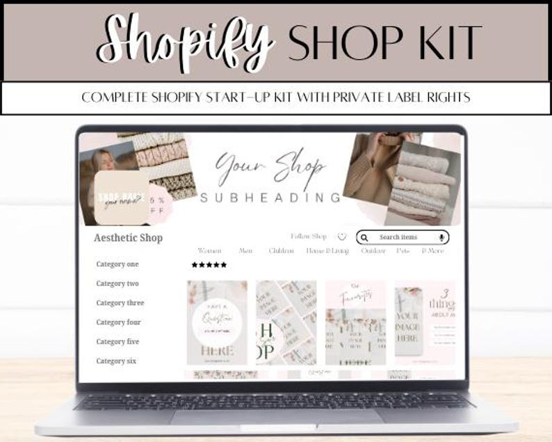 Shopify Complete Shop Bundle, Digital Download, banners, logos, mockups, and more!