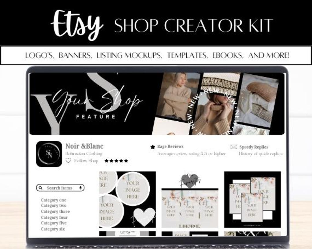 Black and White Theme Etsy Start-up Shop Creator Bundle, Etsy Shop ...