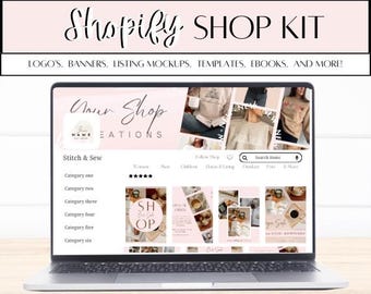 Aesthetic Soft Pink PLR Shopify Start-Up Shop Bundle, Boho Shopify Theme Template, Banners, Logos, with Private Label Rights