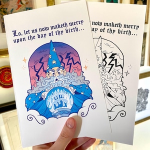 Tarjeta de cumpleaños de mago místico: descarga digital, divertida, fantasía oscura, imprimible, personalizable, fantasía, DnD, dragón, Renfaire, dibujada a mano