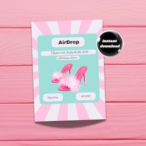 AirDrop schattige pluizige barbie-hakken verjaardagskaart, verjaardagscadeau voor haar, afdrukbare wenskaart, schattige barbie-verjaardagskaart