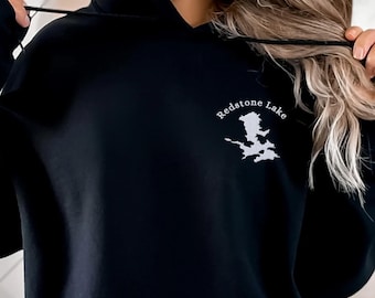 Custom Embroidered Lake Hoodie, custom lake map, lake hooded sweatshirt, cottagecore hoodie, lake life hoodie, lake life sweatshirt,