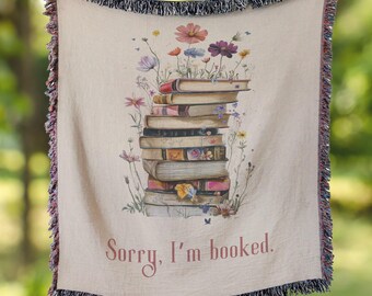 Reading Woven Blanket, "Sorry, I'm booked" Blanket, woven blanket for reading nook, gift for book lover