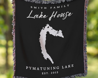 CUSTOM Lake Map Woven Blanket, personalized map of lake, custom lake blanket, gift for cottage owner, lake life decor, lake woven tapestry