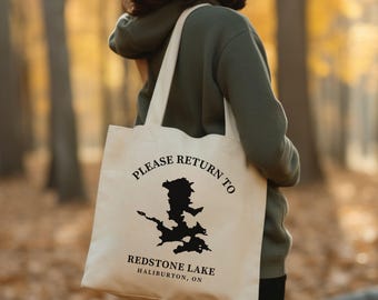 Custom Lake Cotton Canvas Tote Bag, custom lake tote bag, reusable tote bag, camping bag, lake house bag, custom beach bag, cottage tote bag