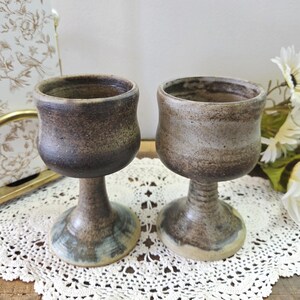 Vintage rustic handmade goblets | R. Lemieux pottery | Set of 2 | Stoneware | 80s–90s