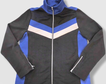 Y2K Reitmans Colorblock-Jacke | Blau & Schwarz | Sportliche Vintage-Jacke mit halbem Reißverschluss, hergestellt in Korea | Größe S-M