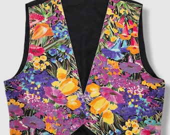 Chaqueta deportiva estilo pandilla vintage | Unisex | Estampado floral colorido | Hebilla trasera ajustable | Años 90 | Hecha en Canadá