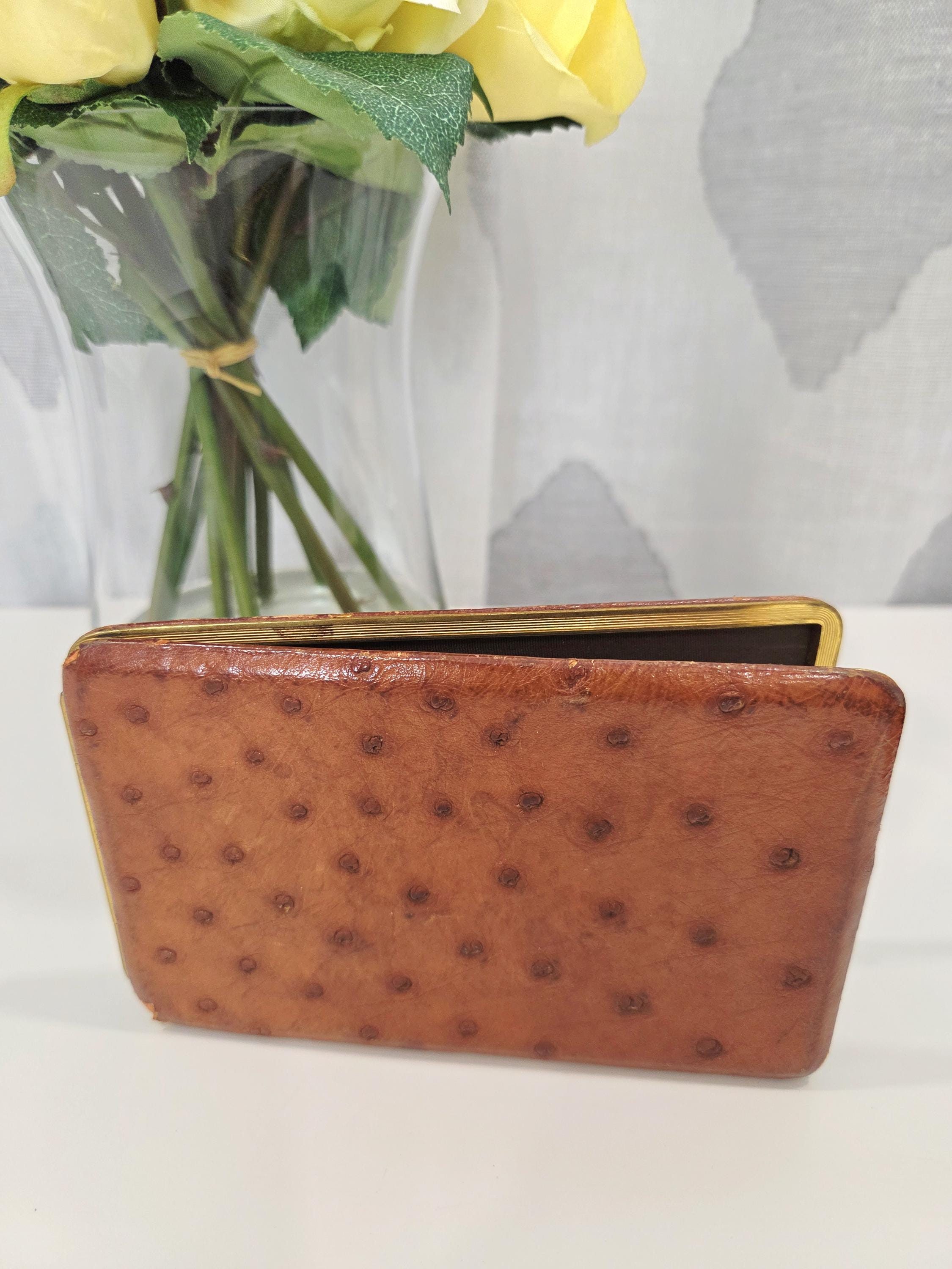 Rumpp Wallet Rumpp & Sons Vintage Card Holder | Cognac Ostrich Leather | Moire Silk ...