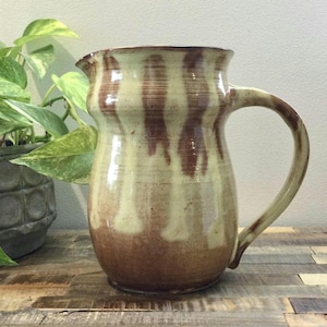 Handmade pottery pitcher handcraft vintage 80s pottery studio carafe jug or pitcher