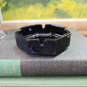 Vintage Octime black glass ashtray | Arcopal stackable geometric France | 4.25" | retro bar décor