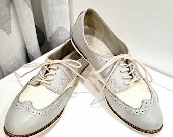 Vintage soft grunge derby shoes | Dr. Martens Polina | Gray leather textile brogues | UK 5 EU 38 US 7 | 2000s