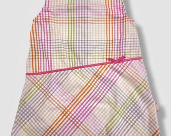 Vestido de bebé estilo vintage Y2K | Cuadros pastel 100% algodón | Lazo rosa | 18 meses