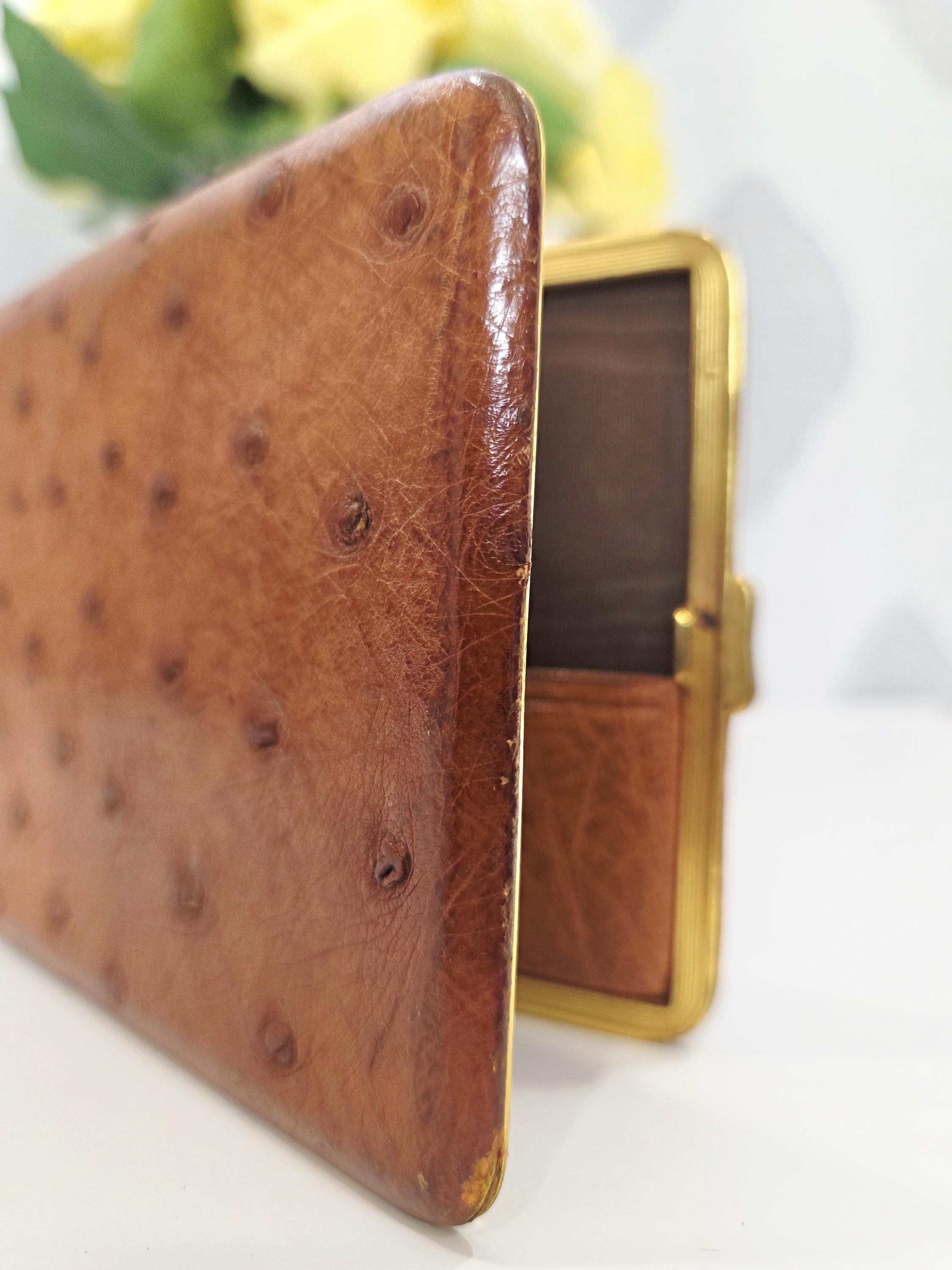 Rumpp Wallet Rumpp & Sons Vintage Card Holder | Cognac Ostrich Leather | Moire Silk ...