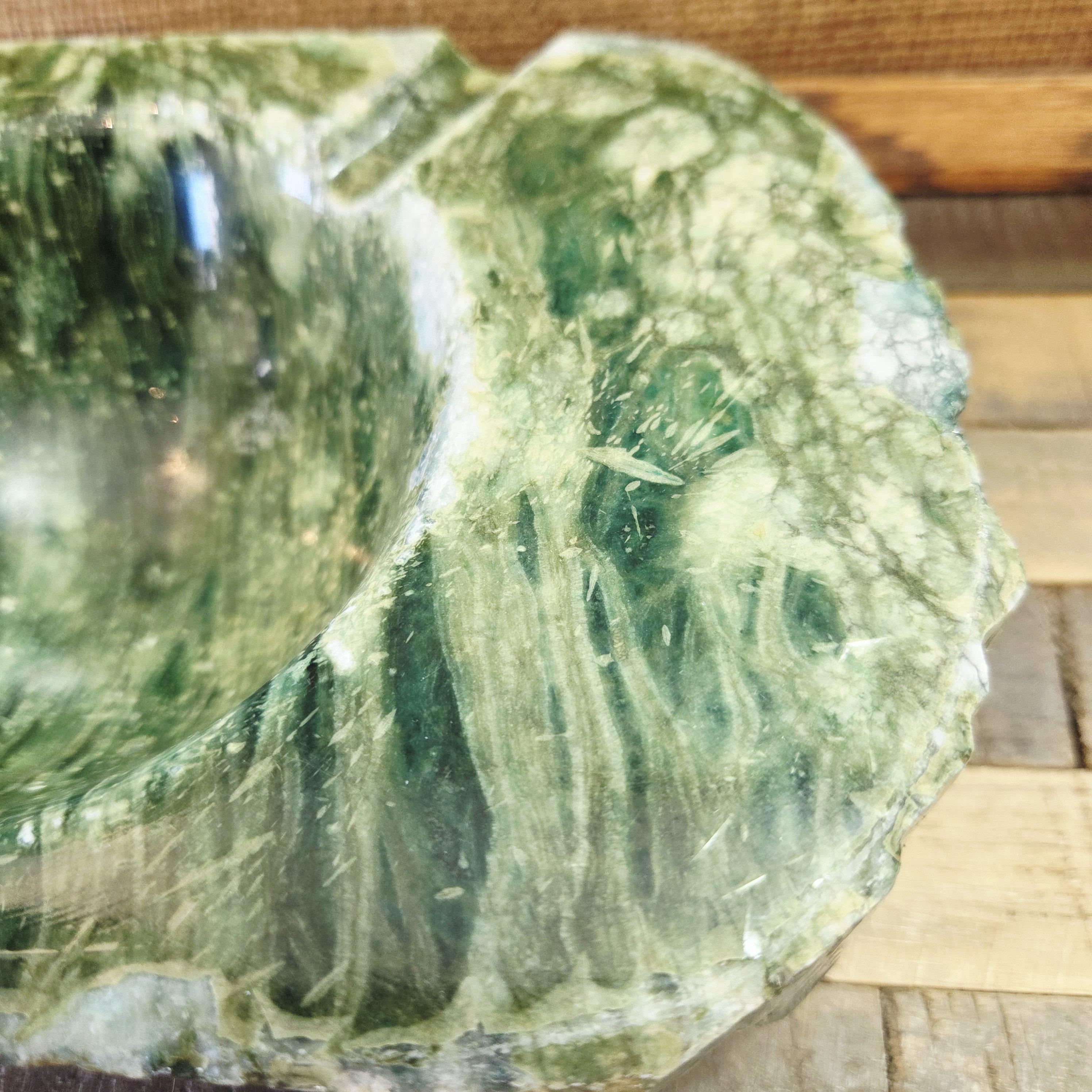 Vintage MCM Marble Stone Ashtray | Green Carved Serpentine Bowl