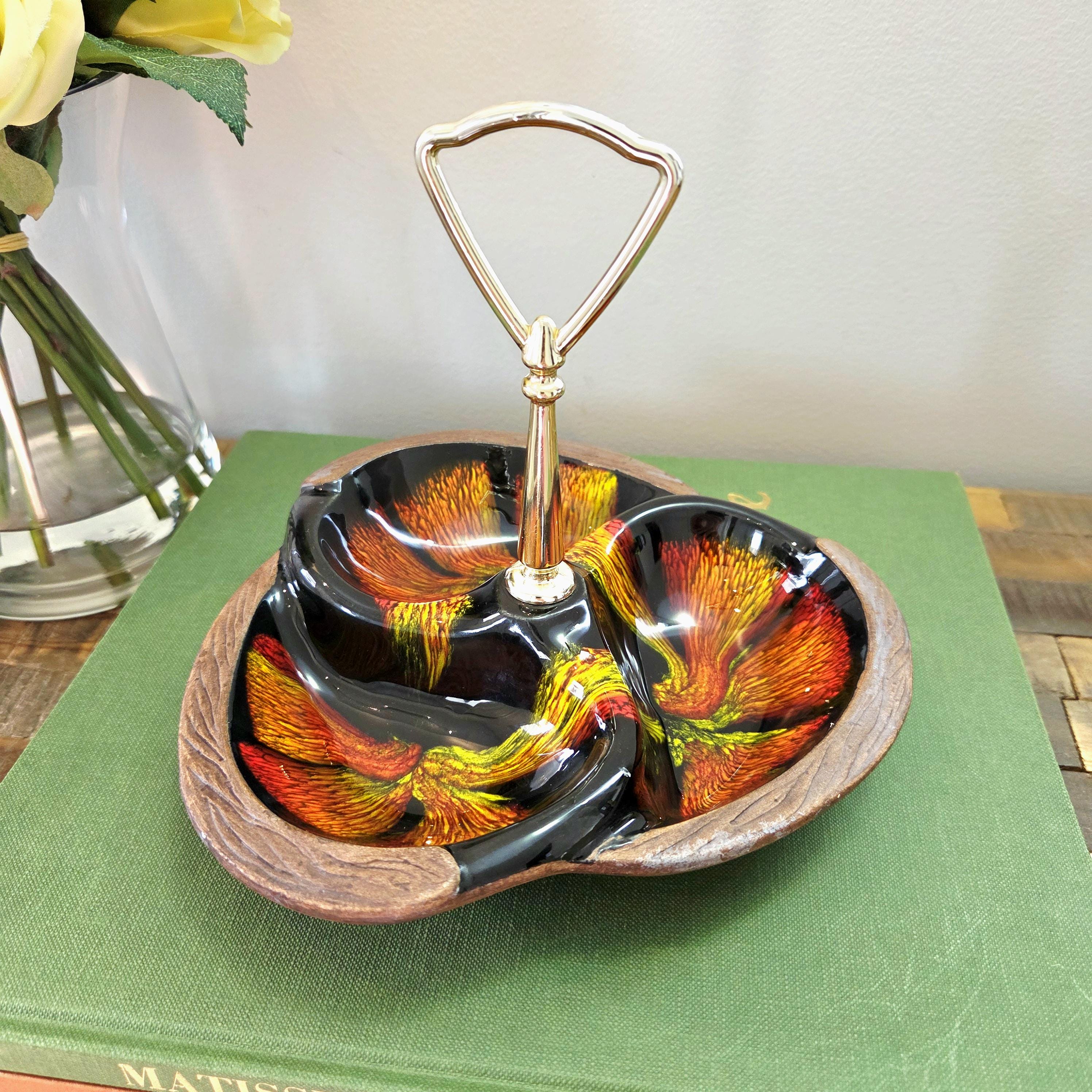 Vintage Mid‑century Sequoia Ware Dish – Marked 618 USA – Faux‑wood