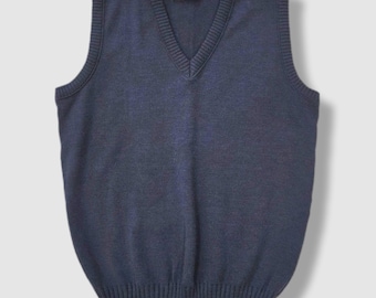 Chaleco de punto azul marino vintage | Cooper Monsieur | Hecho en Canadá | Talla M/L unisex | Minimalismo de mediados de siglo | Décadas de 1970-1980
