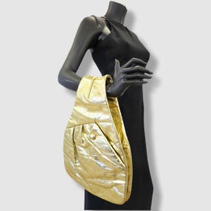 Vintage Custom Lamé Gold Evening Handbag – “Custom Made by Frenchy” – Double‑Pocket Design with Center Insert – 17" x 12" – 1970s–1980s