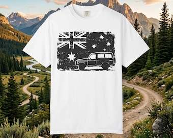 Australian Flag Land Cruiser 70 Series Troopy  Off-Road 4x4 Graphic T-Shirt Gift for Dad, Mom, Humor Birthday Gift