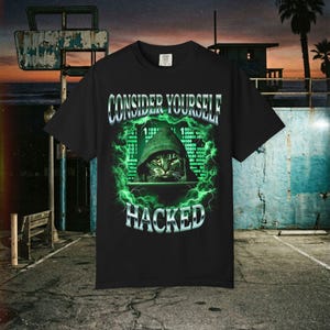 Hackerkatt-tröja, rolig kattmeme-tröja, programmerartröja, cybersäkerhetströja, techhumortröja, kodningspresent, anser dig själv hackad