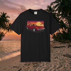 Koszulka unisex C3 Stingray Retro Sunset Red Coupe Classic Muscle Car