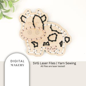 Kuh SVG-Datei für Laserschnitt, Schneidedatei für Glowforge, Kinder Nähprojekt, DIY Bastelpackung, Garn nähen svg, Anfänger Glowforge Datei