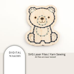 Bear SVG file for laser cutting, svg file for Glowforge, kids sewing project, modern craft kit, animal yarn sewing svg, beginner Glowforge