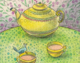 Original ACEO Drawing and Painting -- Tea