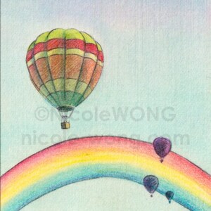 Original ACEO Zeichnung und Malerei -- Heißluftballons