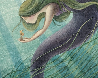 8x10 Archival Print -- Mermaid and the Seahorse