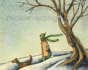 Original ACEO Painting -- Wintery Walk