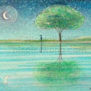 Original ACEO Zeichnung und Malerei -- Mondlicht
