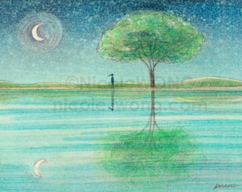 Original ACEO Drawing and Painting -- Moonlight