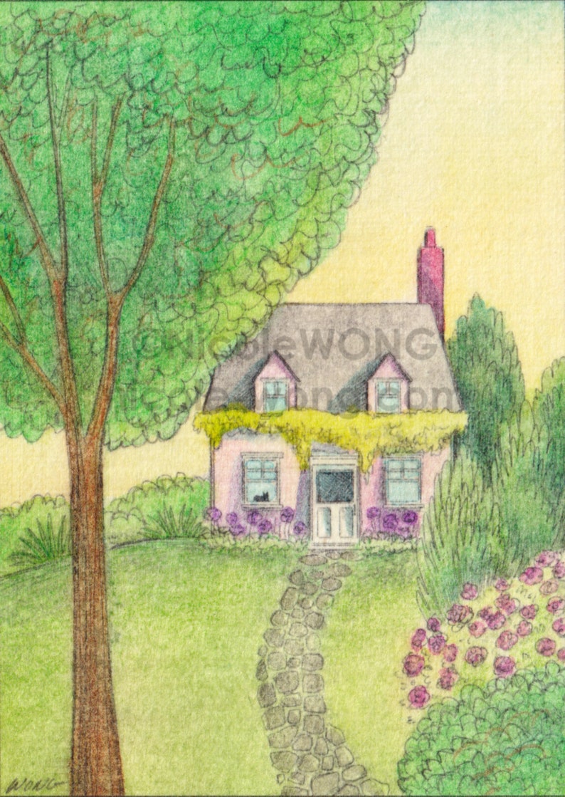 Original ACEO Painting Cottage image 1