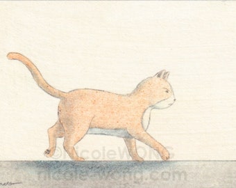 Original ACEO Drawing and Painting -- Grumpy Cat Walk