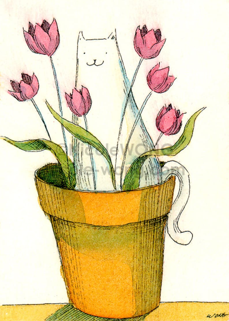 ACEO Print Tulip Cat Etsy