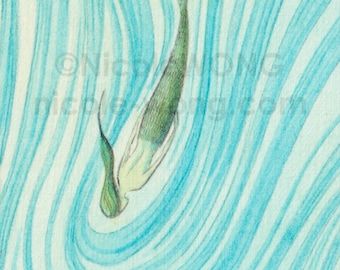 Original ACEO Drawing and Painting -- Mermaid Swim