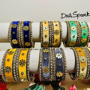 Flowers Velvet Indian Bangles / Bracelets - Indian Jewelry - Indian Wedding Jewelry - Indian Return Gifts - Indian Festivals Jewelry