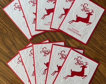 10 handmade Christmas cards with envelopes.  Dashing Deer