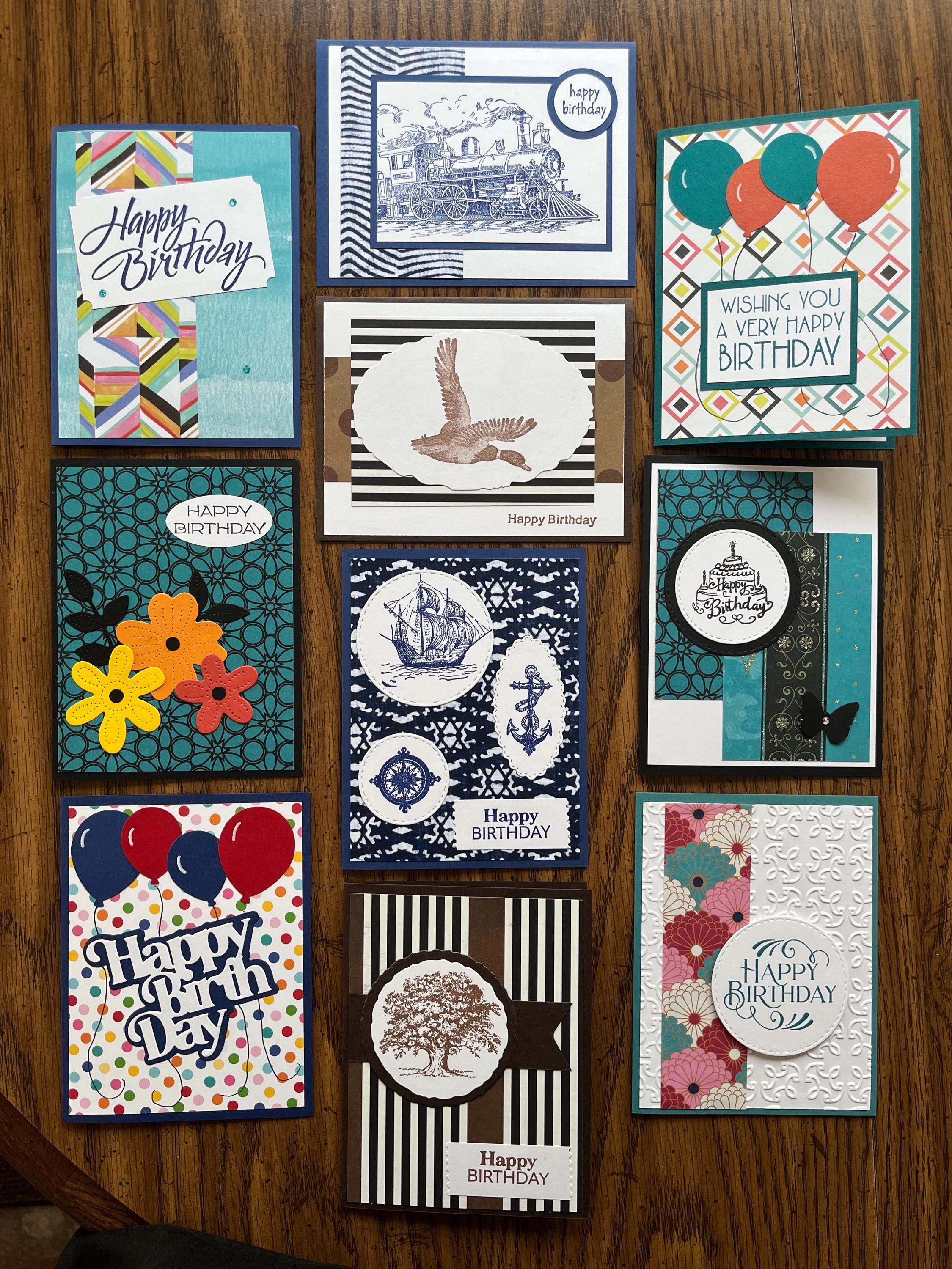 10 handmade masculine men’s Birthday cards with envelopes E10