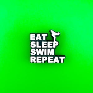 Whimsical Swim Team Shoe Charm: Eat Sleep Swim Repeat Accessory for Athletes & Swimmers