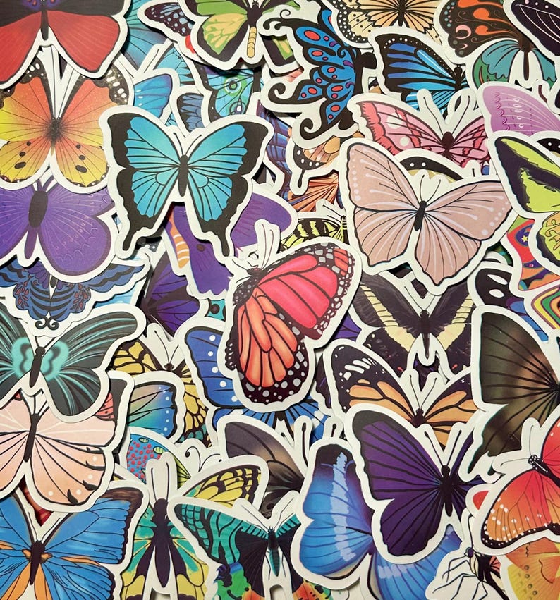 Vibrant Butterfly Vinyl Sticker Pack for Scrapbooking, Laptops, Water ...