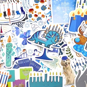 Hanukkah Sticker Pack • Cute Menorah Stickers • Kawaii Hanukkah Animals • Dreidel & Candle Stickers •