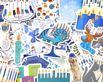 Hanukkah Sticker Pack • Cute Menorah Stickers • Kawaii Hanukkah Animals • Dreidel & Candle Stickers •