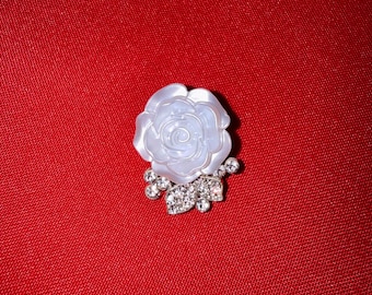 Acrylic Rose Shoe Charm | White Flower with Rhinestones | Elegant Shoe Accessory | Cute Floral Charm Gift for Her